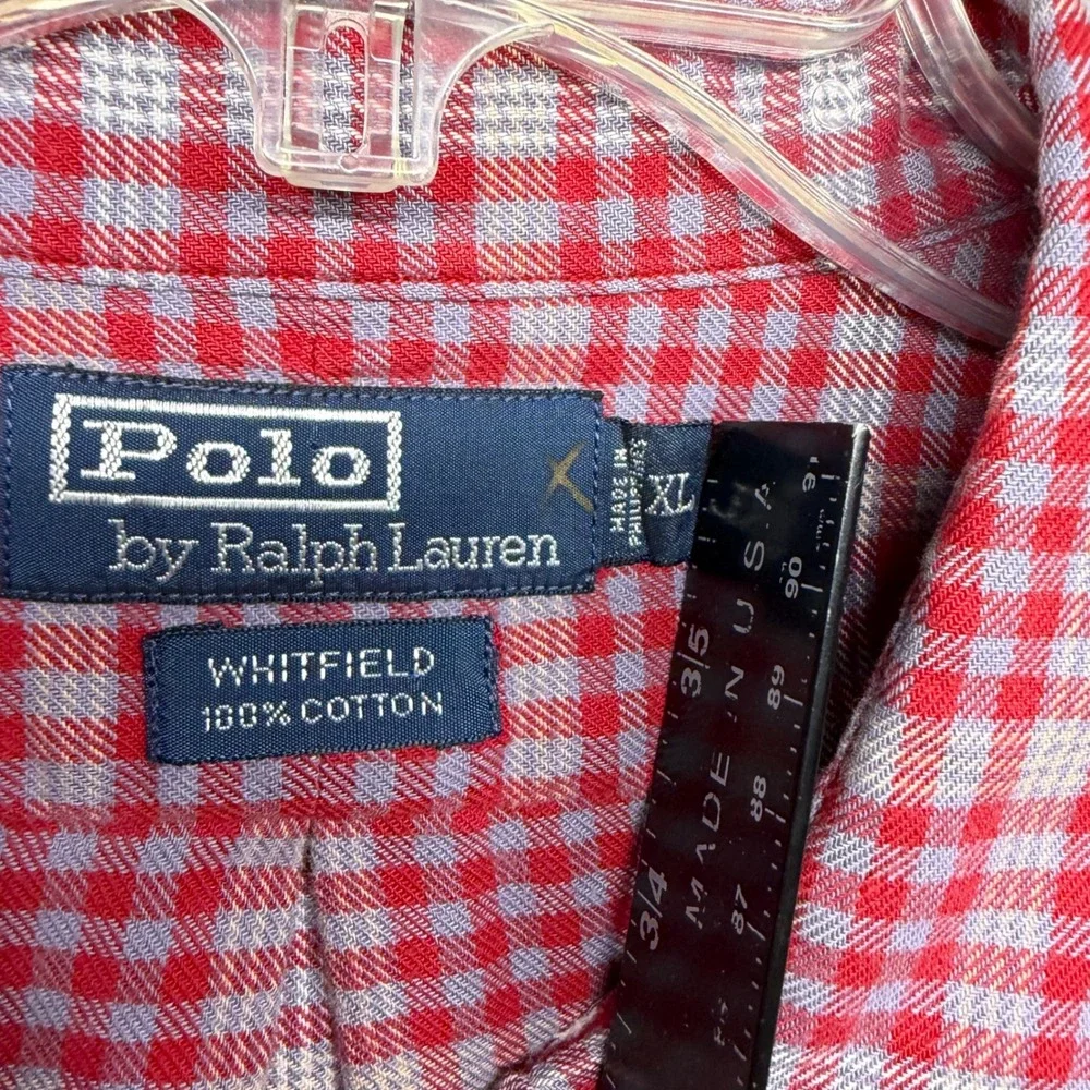 Polo Ralph Lauren Whitfield Mens XL Red Blue Plaid Cotton Flannel Button Shirt